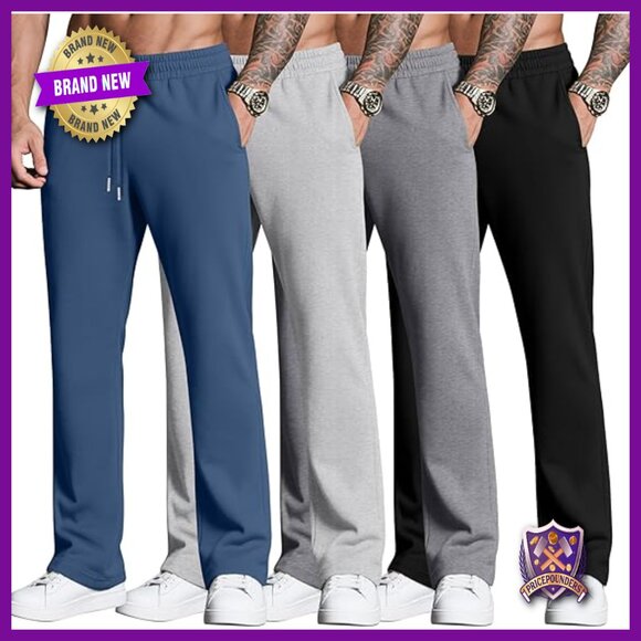 4 Pack Men's Sweatpants Joggers with Pockets Open Bottom Gym Athletic Pants